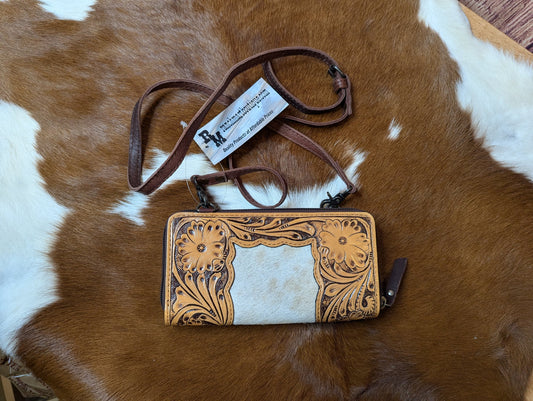 WL Leather crossbody wallet.