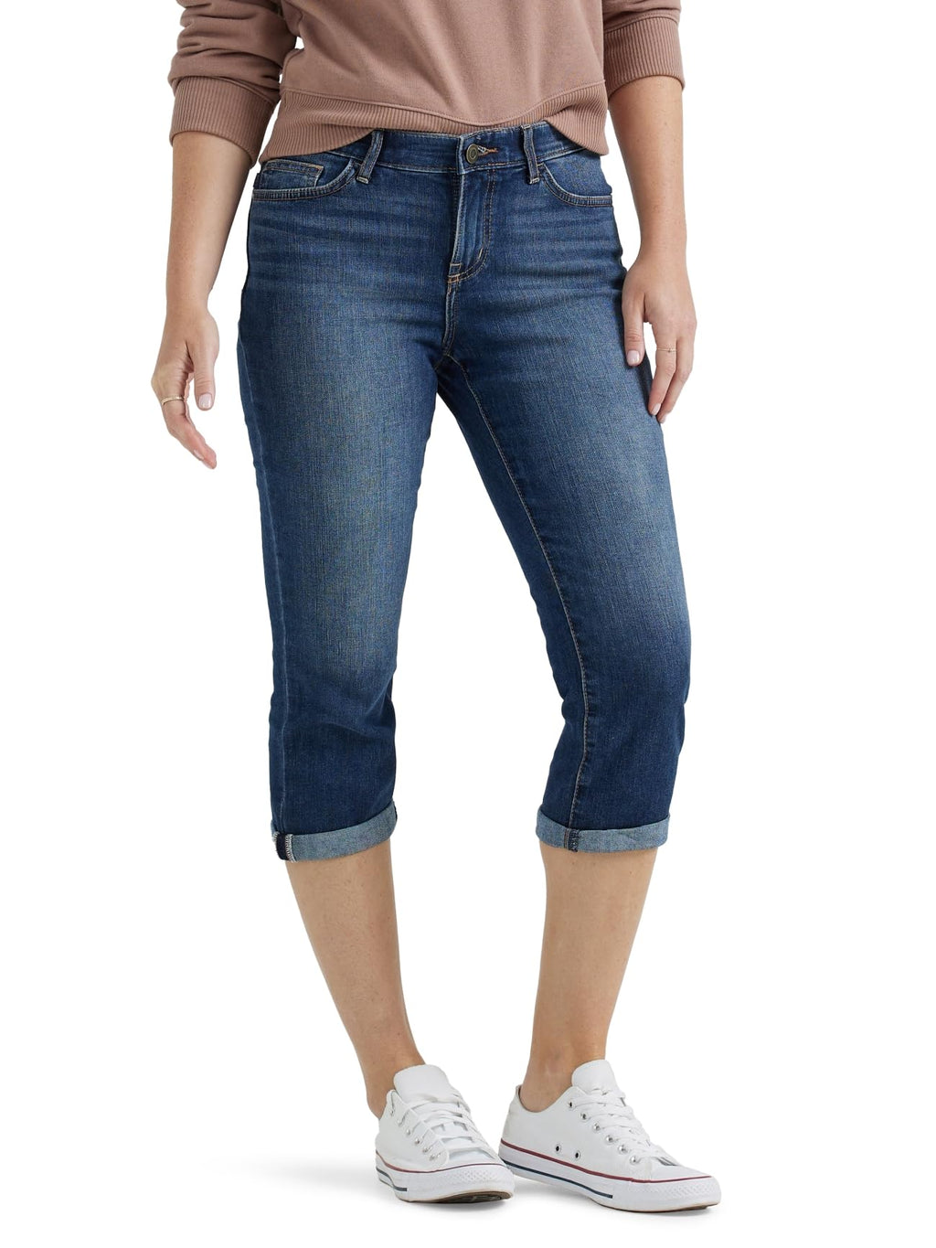 Lady wearing Lee Women's Flex Motion Regular Fit capri 