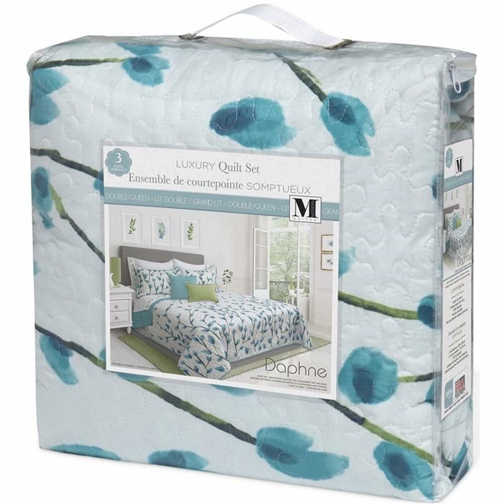 Lightweight twin quilt set with pillow sham featuring a modern stitched pattern."