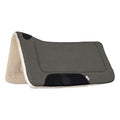 Gray saddle pad with a white border on a white background