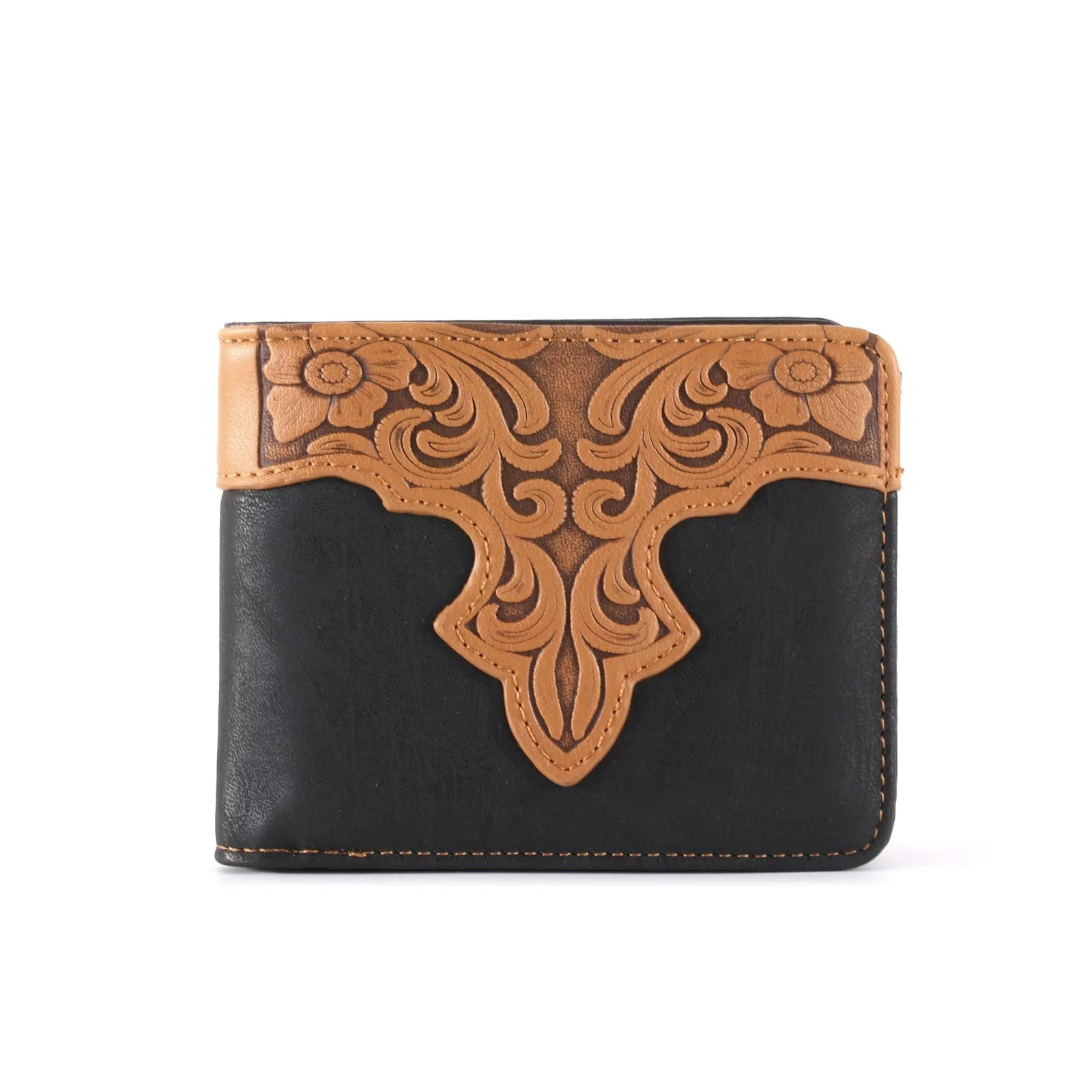 Men’s Western-Style Embossed Floral Leather-Look Wallet