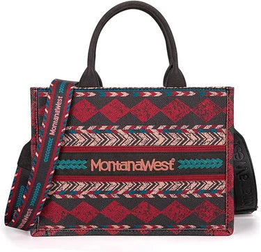 Montana West Boho Ethnic Print Concealed Carry Crossbody Burgundy