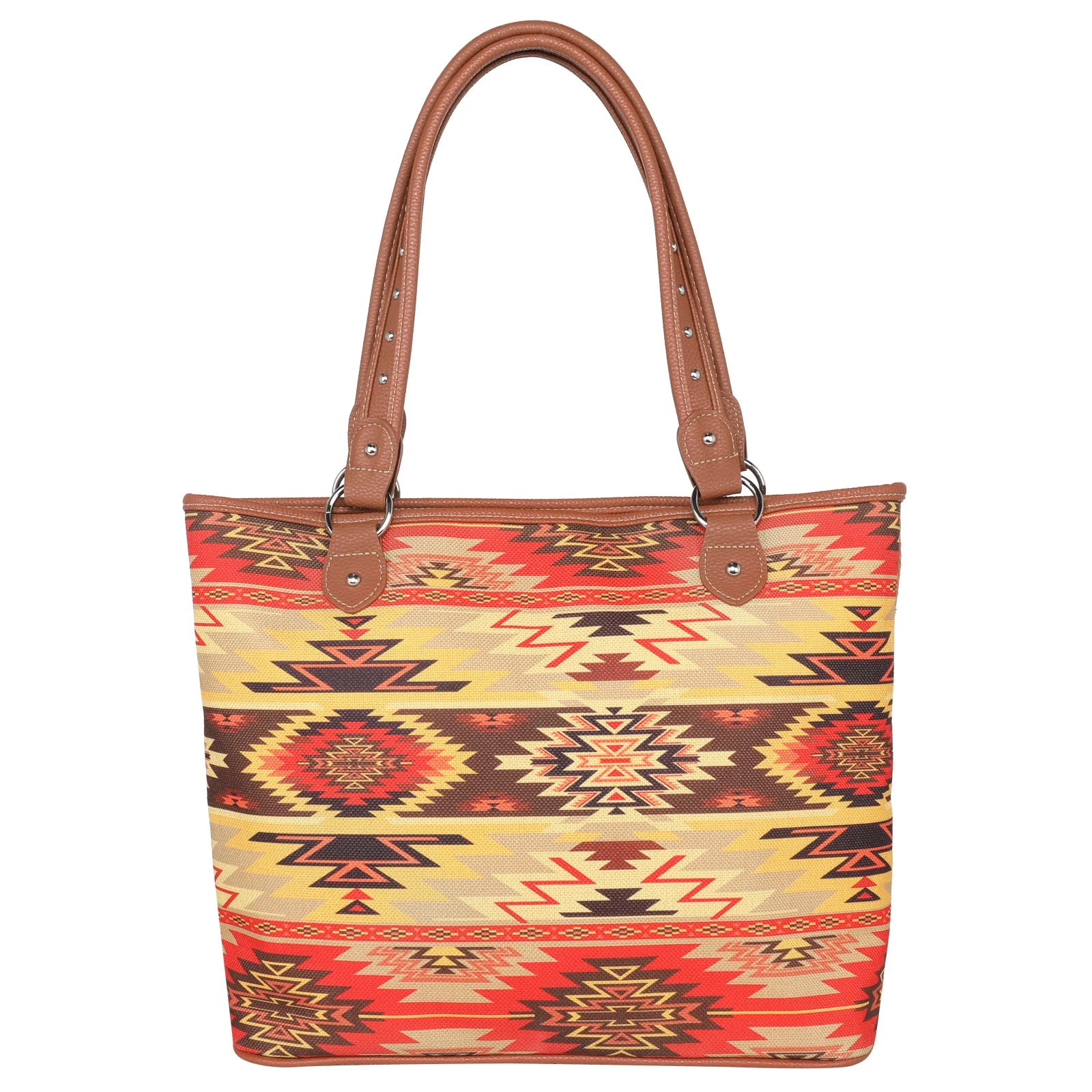 Montana West Aztec Canvas Tote Bag in yellow and brown with geometric southwestern pattern