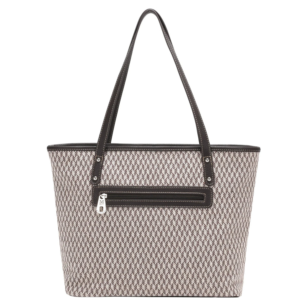 Spacious brown paisley patterned canvas tote bag for everyday use