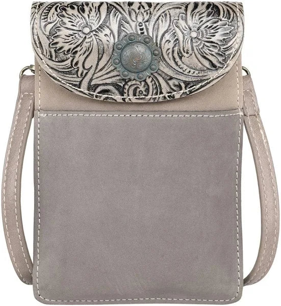 Montana West Floral Tooled Genuine Leather Belt Loop Phone Holster Pouch/Multifunction Crossbody