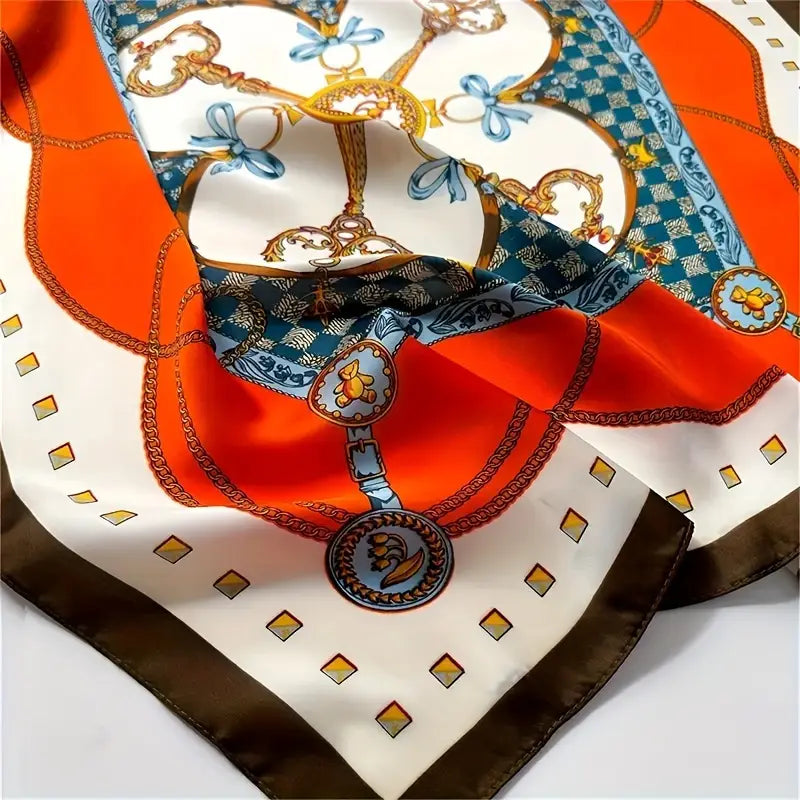 Decorative scarf with intricate patterns on a white background