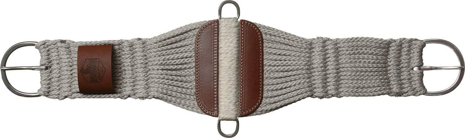 Gray woven cinch with leather & Stainless on a white background
