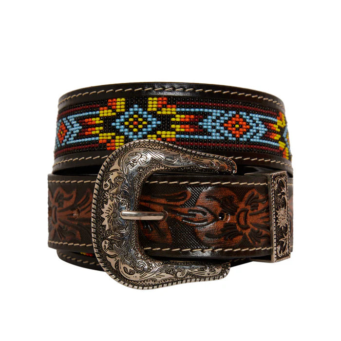 Myra Beaded Polychrome Hand-Tooled Leather Belt