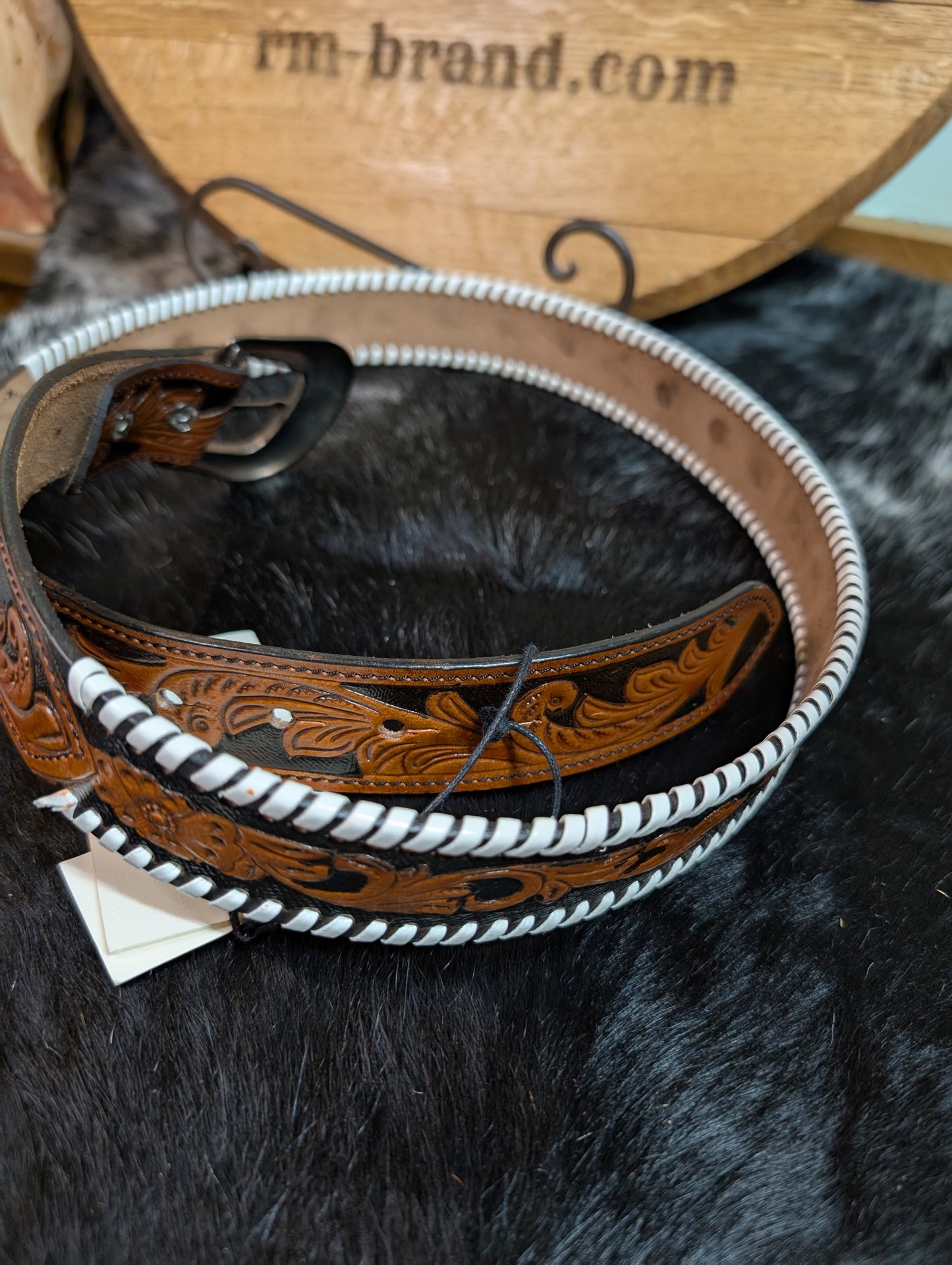 Myra Grave Brown Hand-Tooled Leather Belt