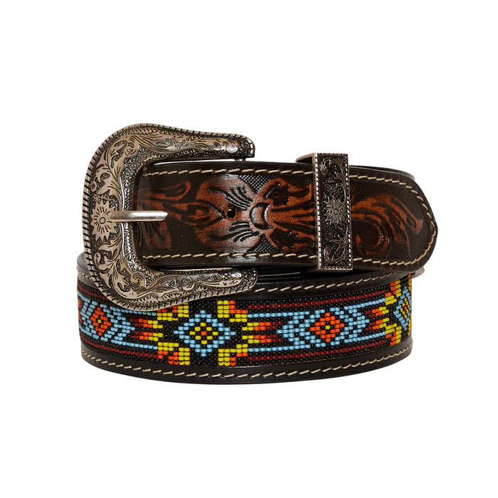 Myra Beaded Polychrome Hand-Tooled Leather Belt