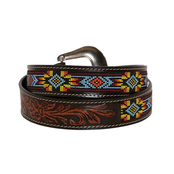 Myra Beaded Polychrome Hand-Tooled Leather Belt