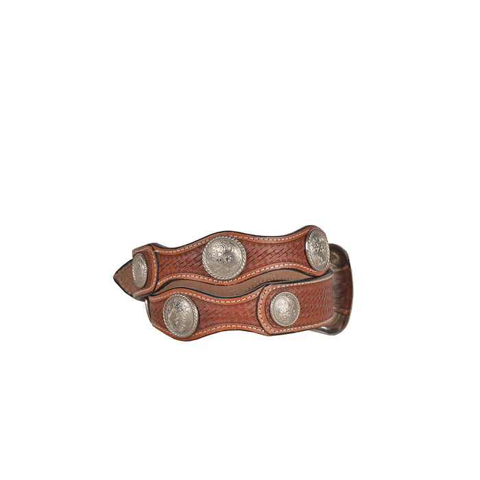 Myra Rustic Woods Hand-Tooled Leather Belt Brown Scalloped Concho S-4811 XL NEW Myra Rustic Woods Hand-Tooled Leather Belt – Ranch Mart main image 3