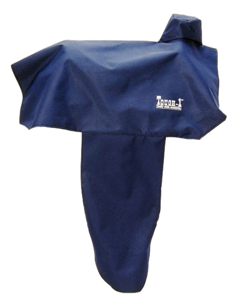 Blue raincoat with a brand logo on a white background