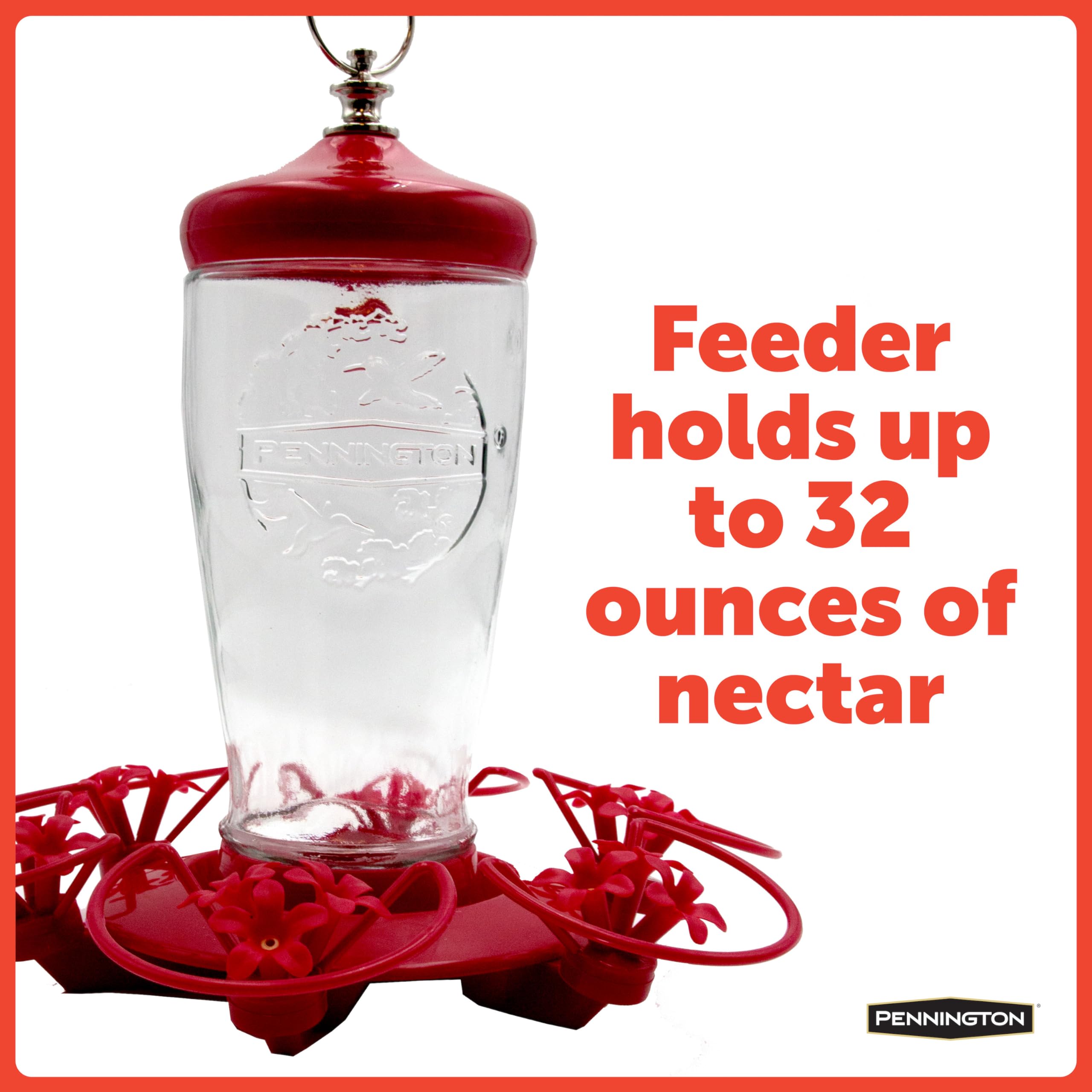 Red and clear hummingbird feeder 