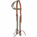 Horse bridle with intricate design on a white background