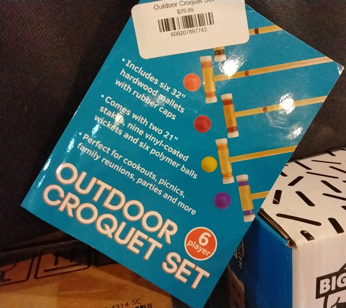 Blue box of a croquet