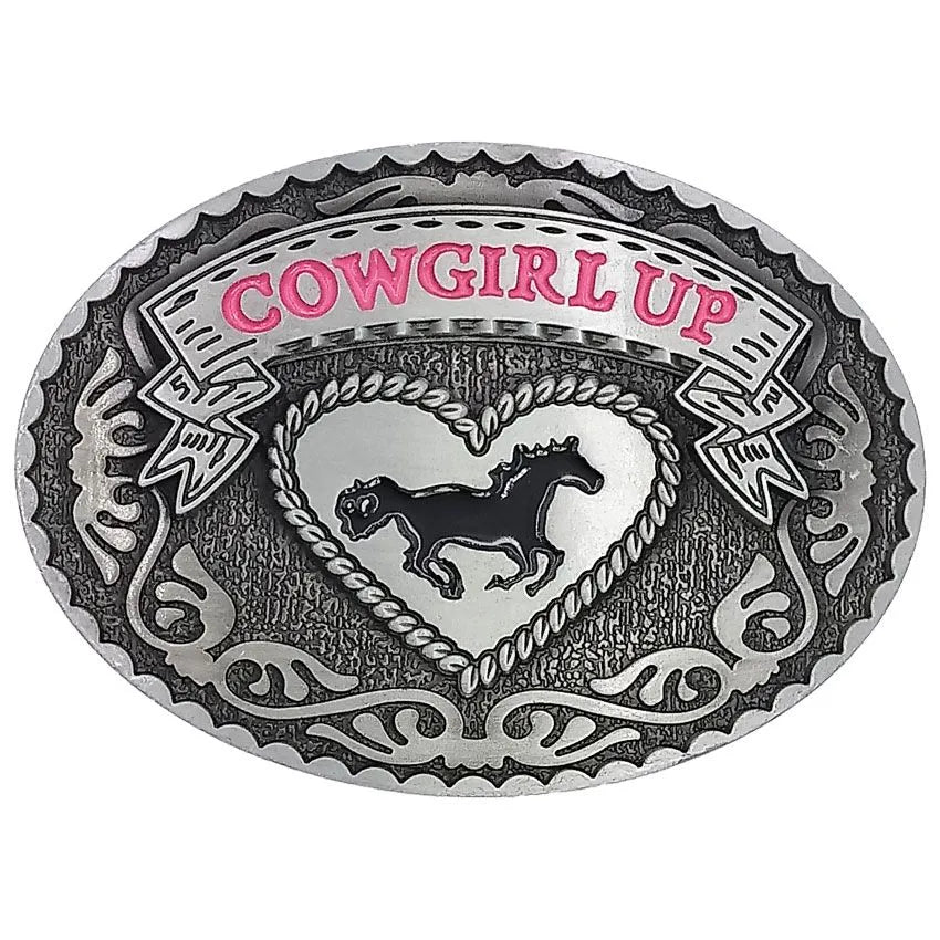 Oval Vintage Cowgirl Up Horse Belt Buckle