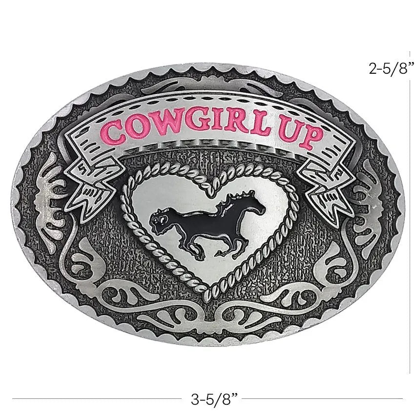 Oval Vintage Cowgirl Up Horse Belt Buckle