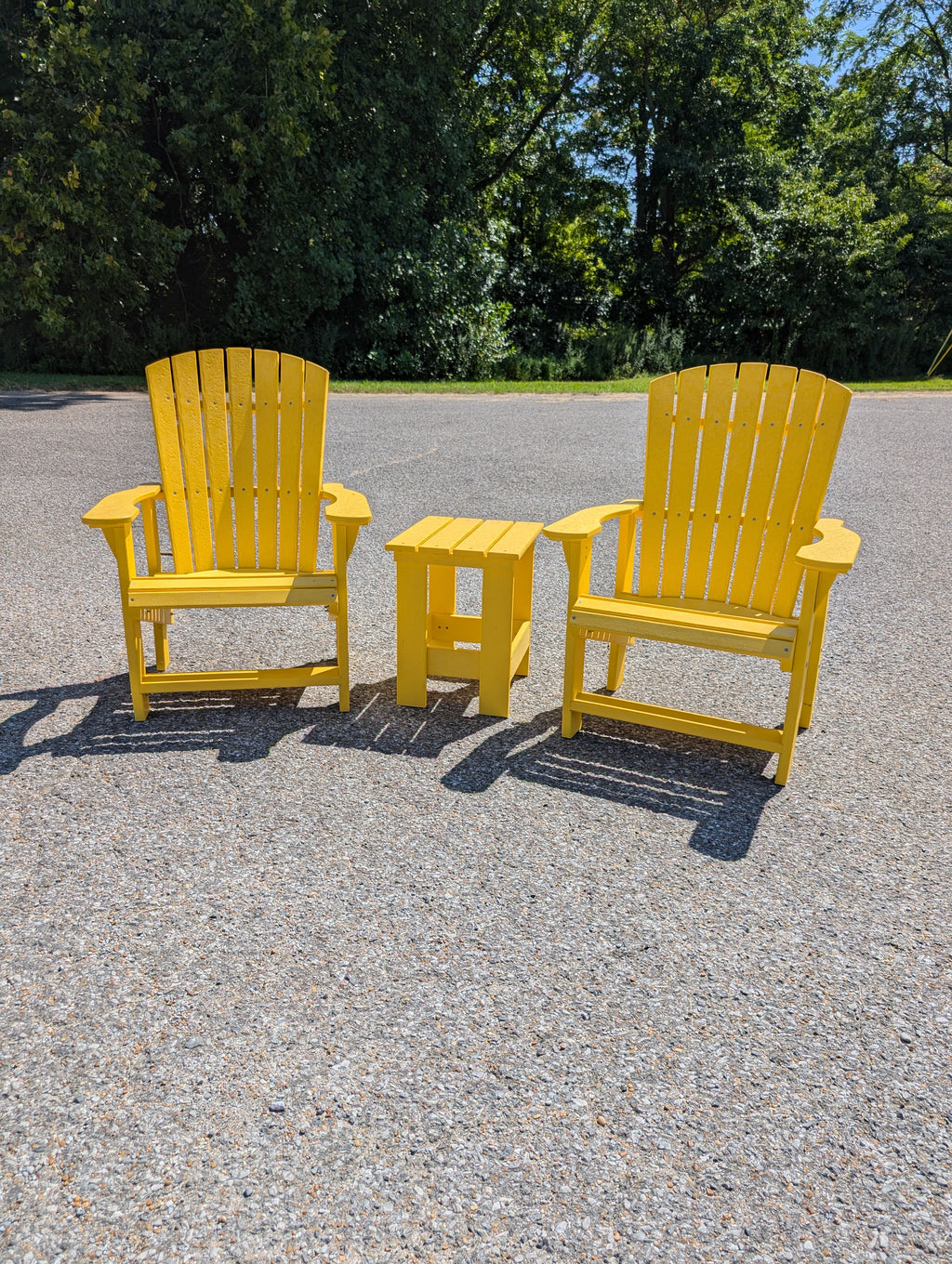 Final Clearance – Buy 2 Yellow Upright Adirondack Chairs, Get the Matching Table FREE!