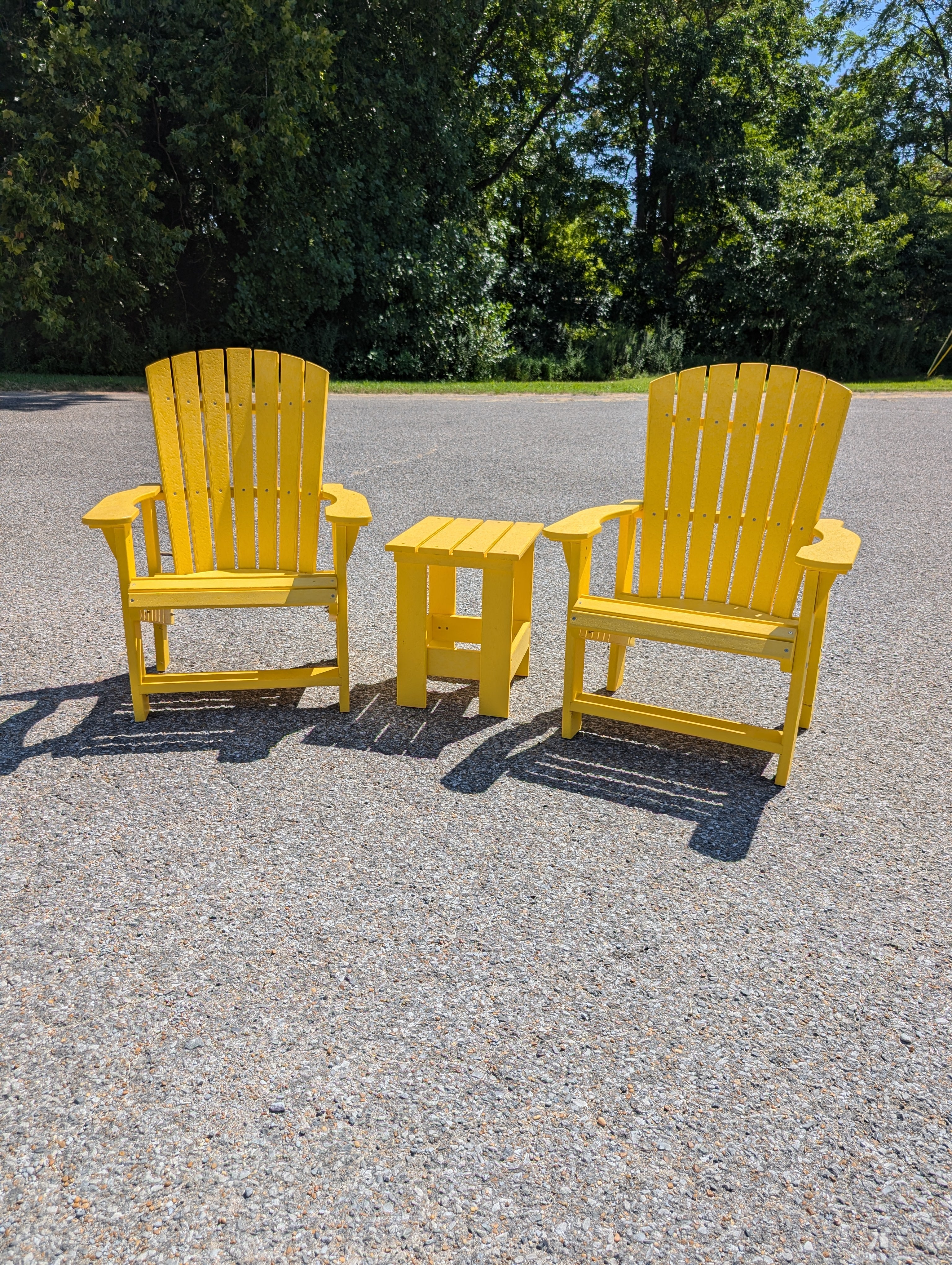 Final Clearance – Buy 2 Yellow Upright Adirondack Chairs, Get the Matching Table FREE!
