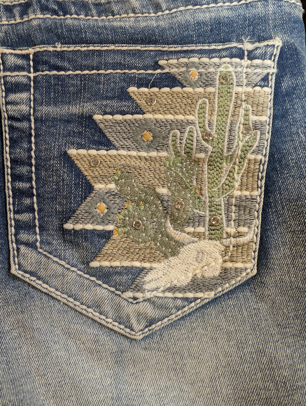 Charme Cactus Embroidered Mid Rise Jean Shorts