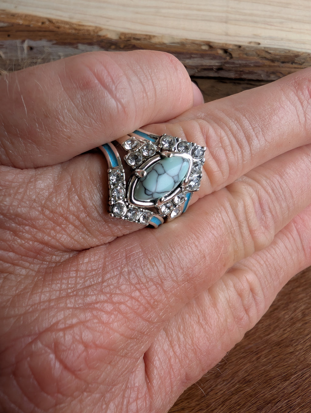 "Bohemian fashion rings with silver-tone metal and turquoise accents"