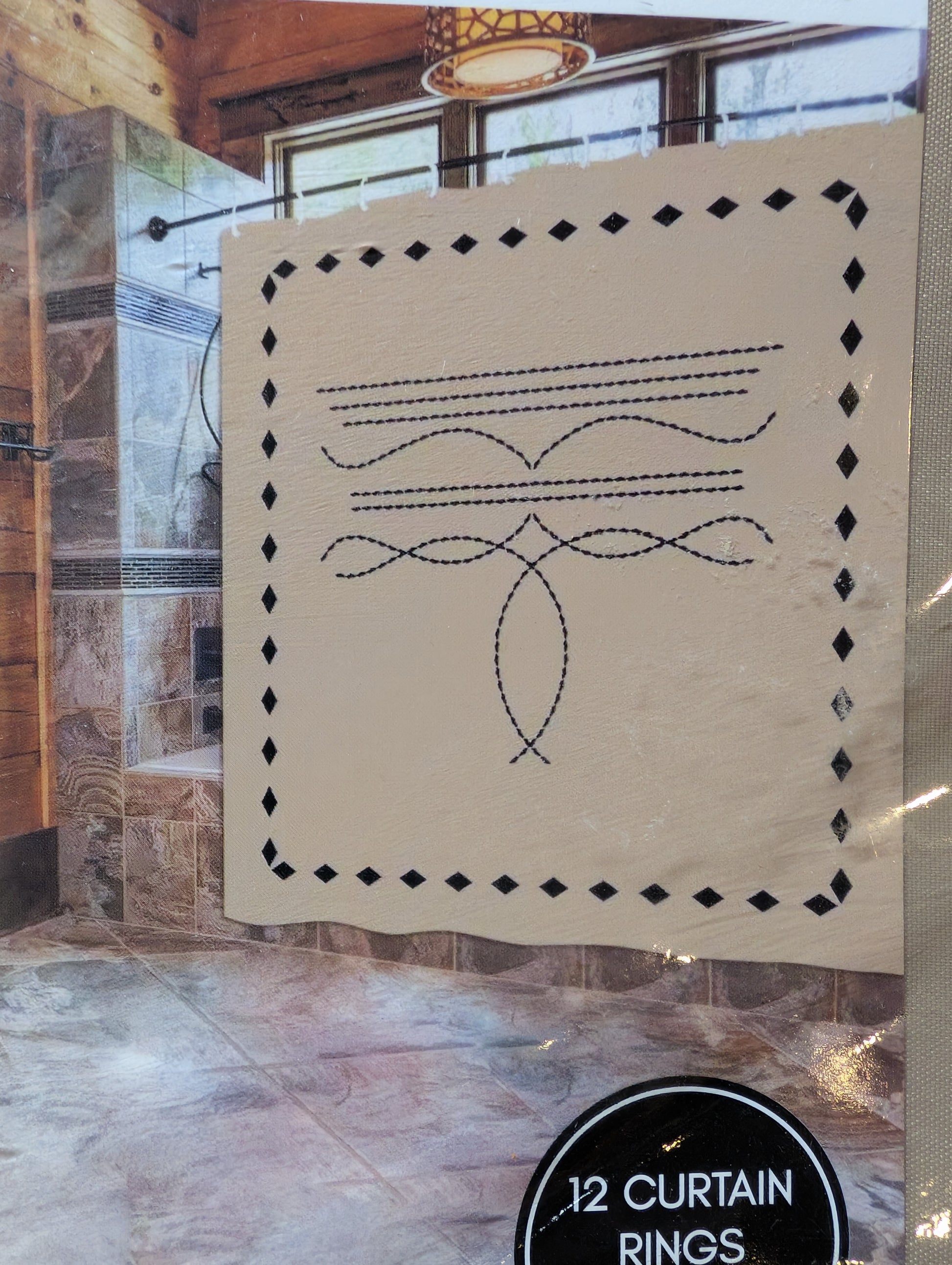 71 x 71 inch southwestern shower curtain featuring cowboy-inspired design, perfect for rustic bathroom décor.