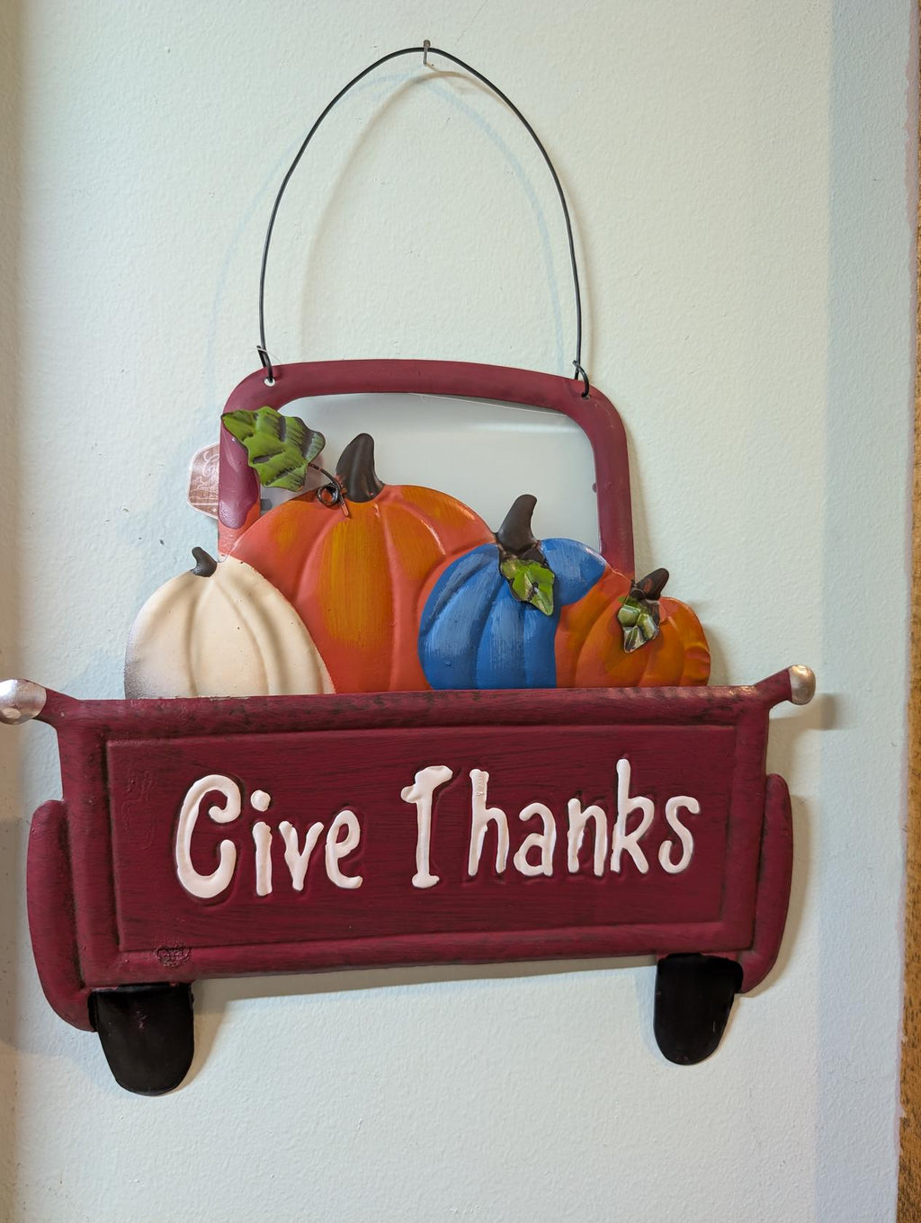 Metal Red Truck Give Thanks Hanger