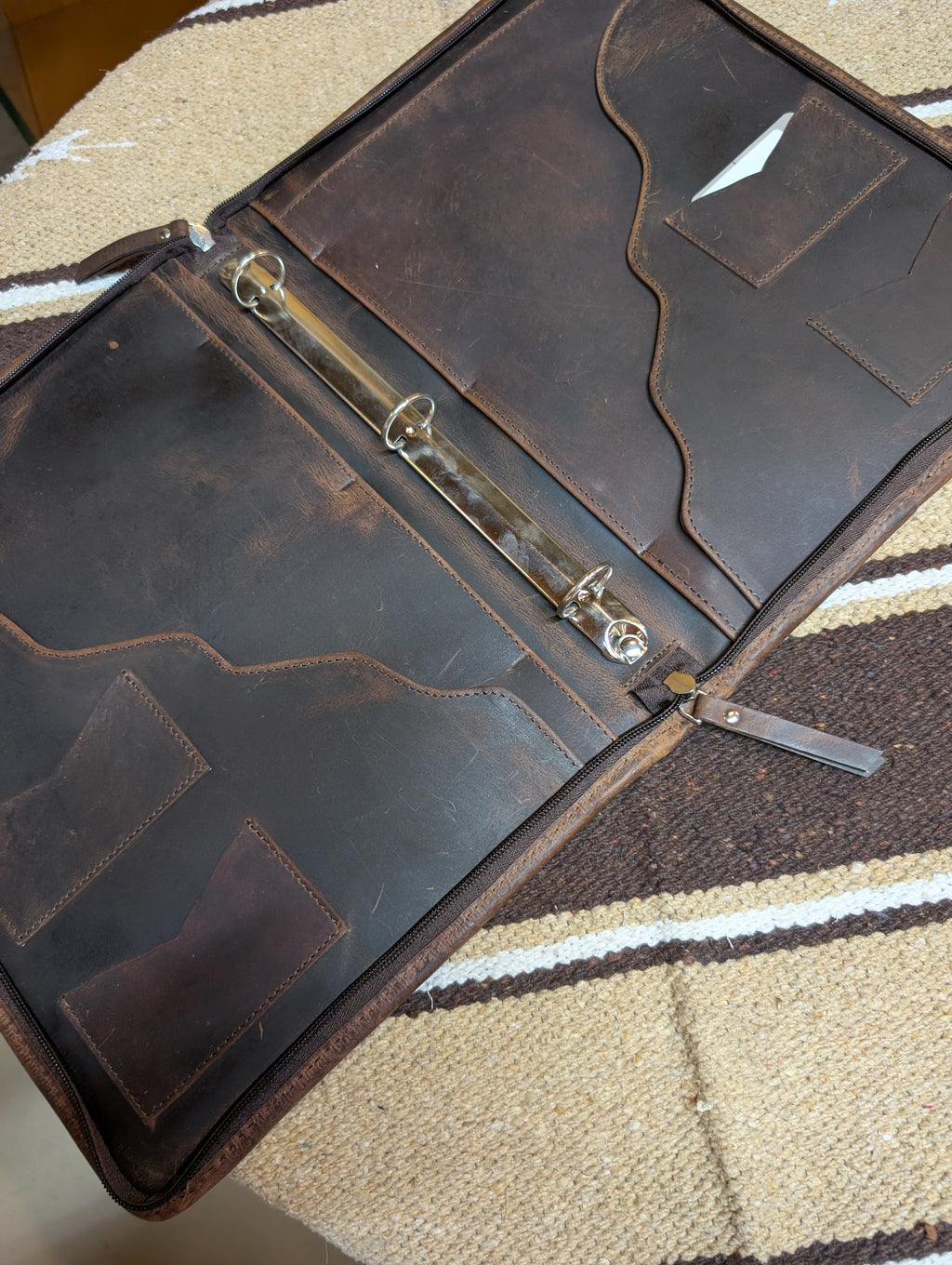 Genuine Leather Tooled 3-Ring Zipper Binder