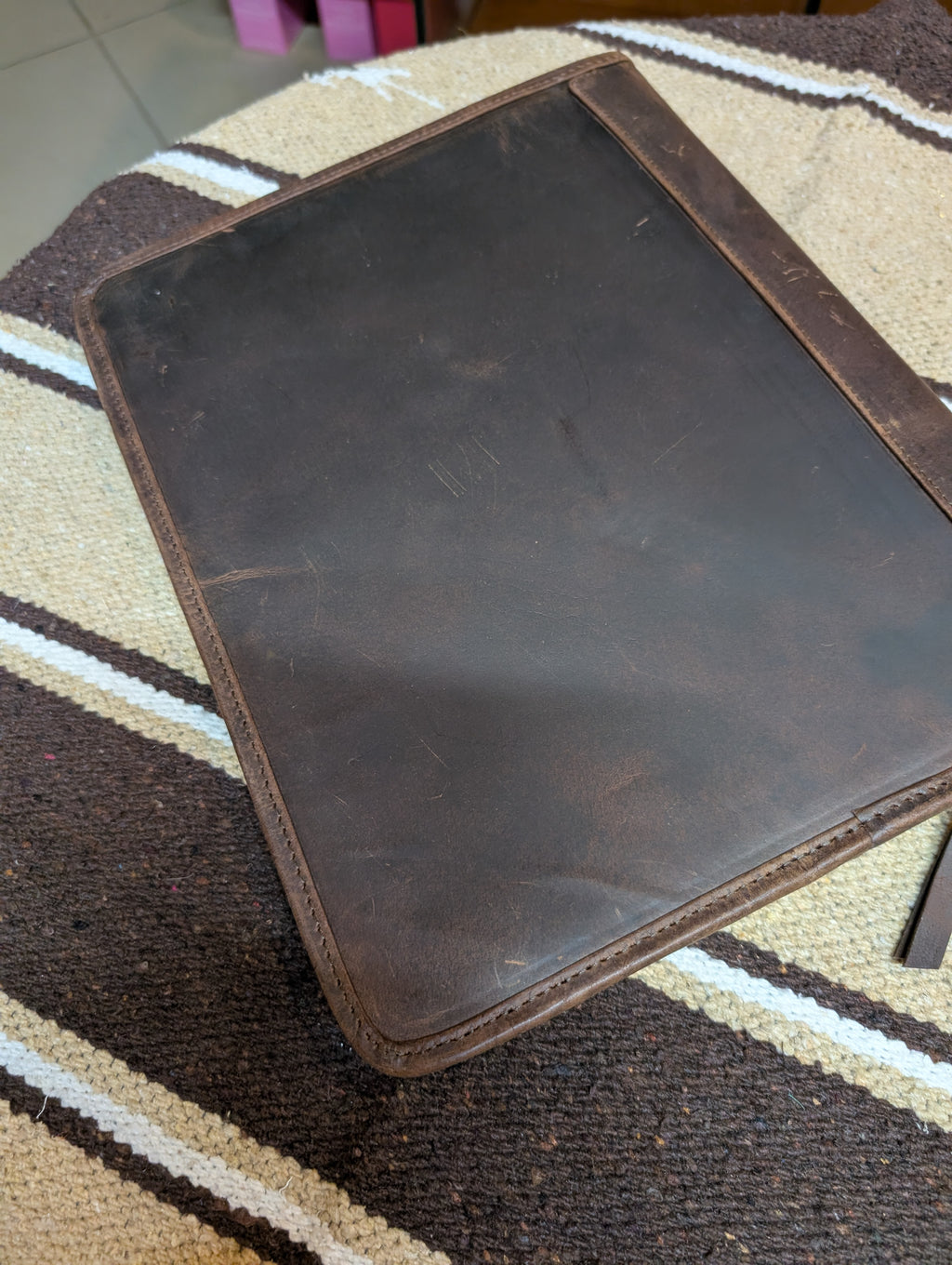 Genuine Leather Tooled 3-Ring Zipper Binder