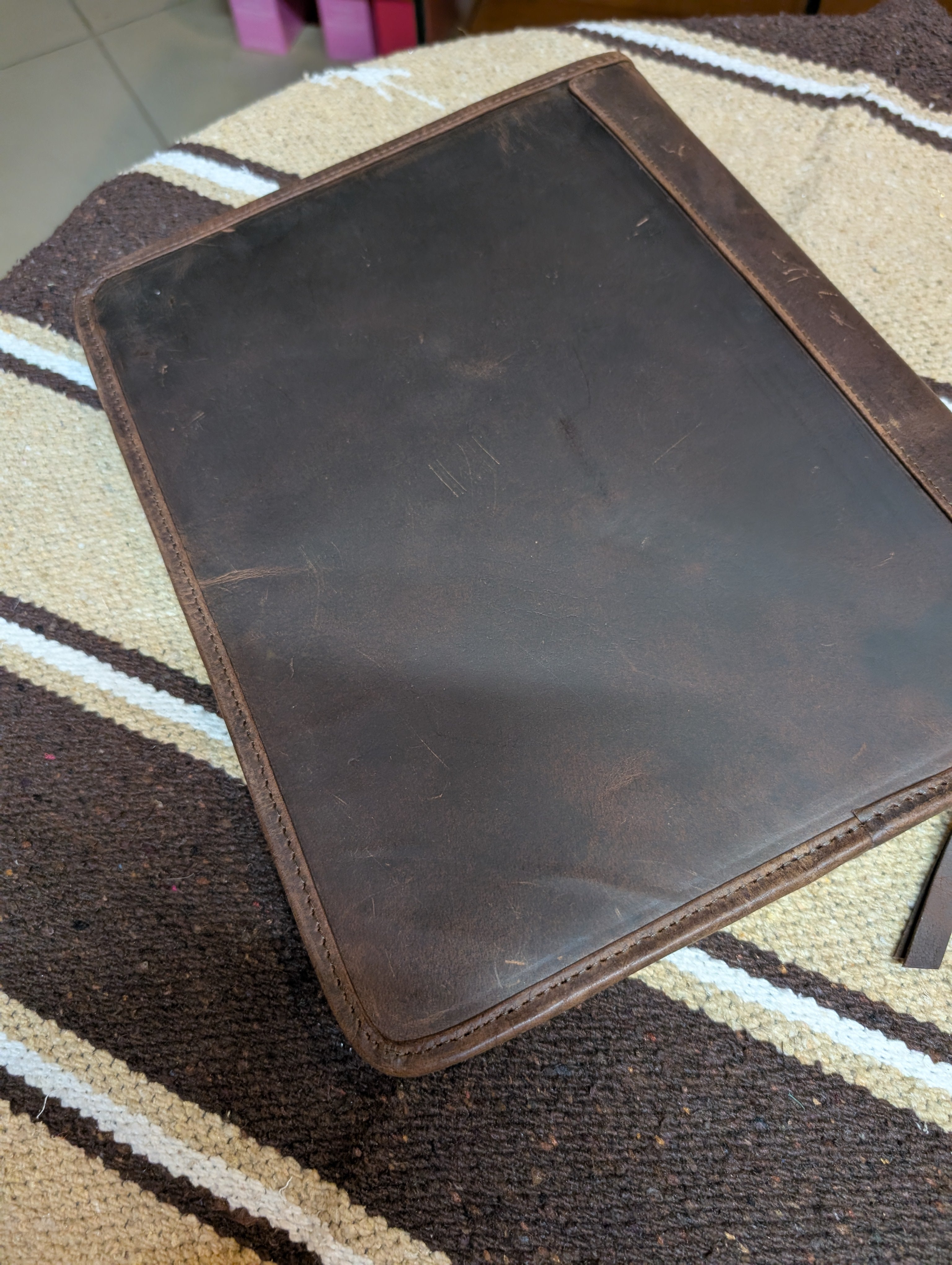 Genuine Leather Tooled 3-Ring Zipper Binder