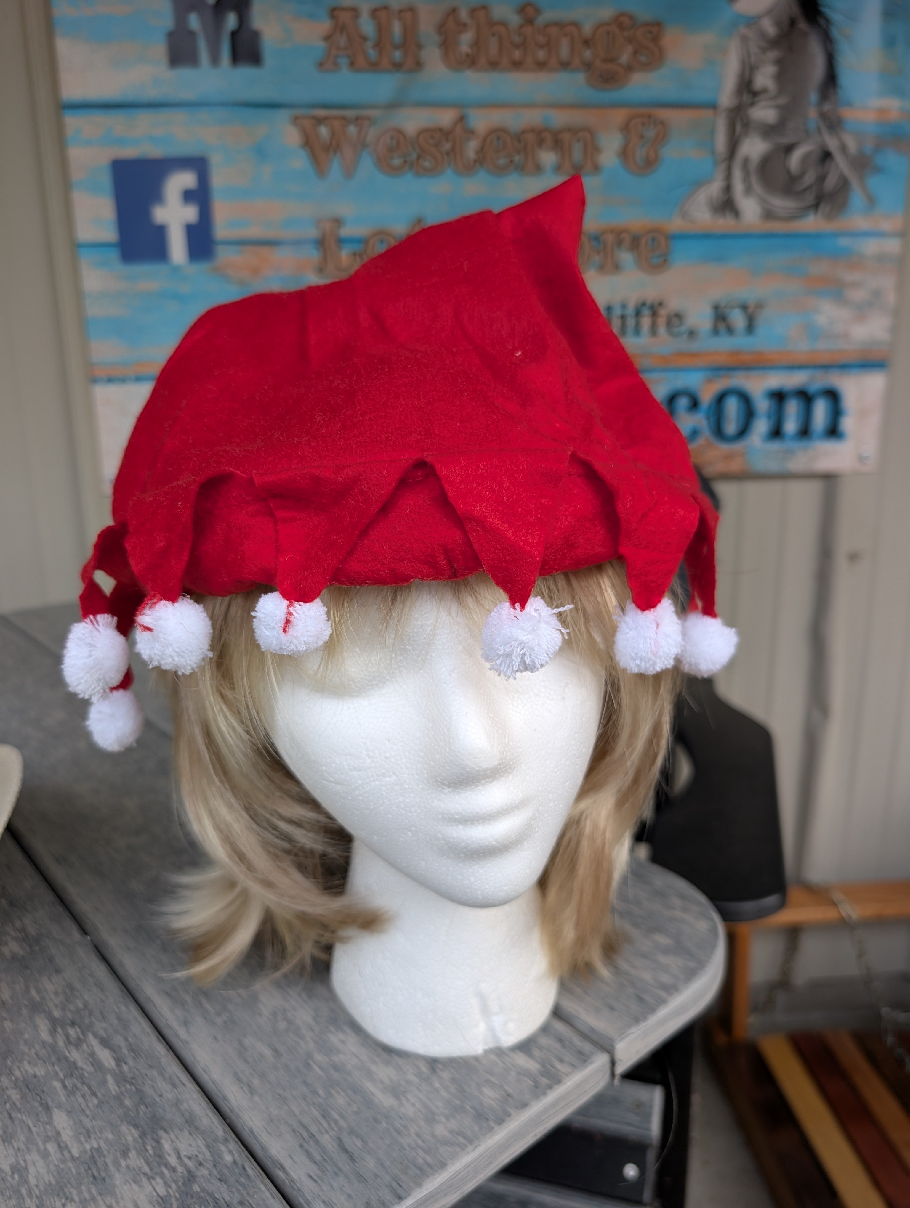 Festive Red Christmas Elf Hat with Pom-Poms – Holiday Costume Accessor ...