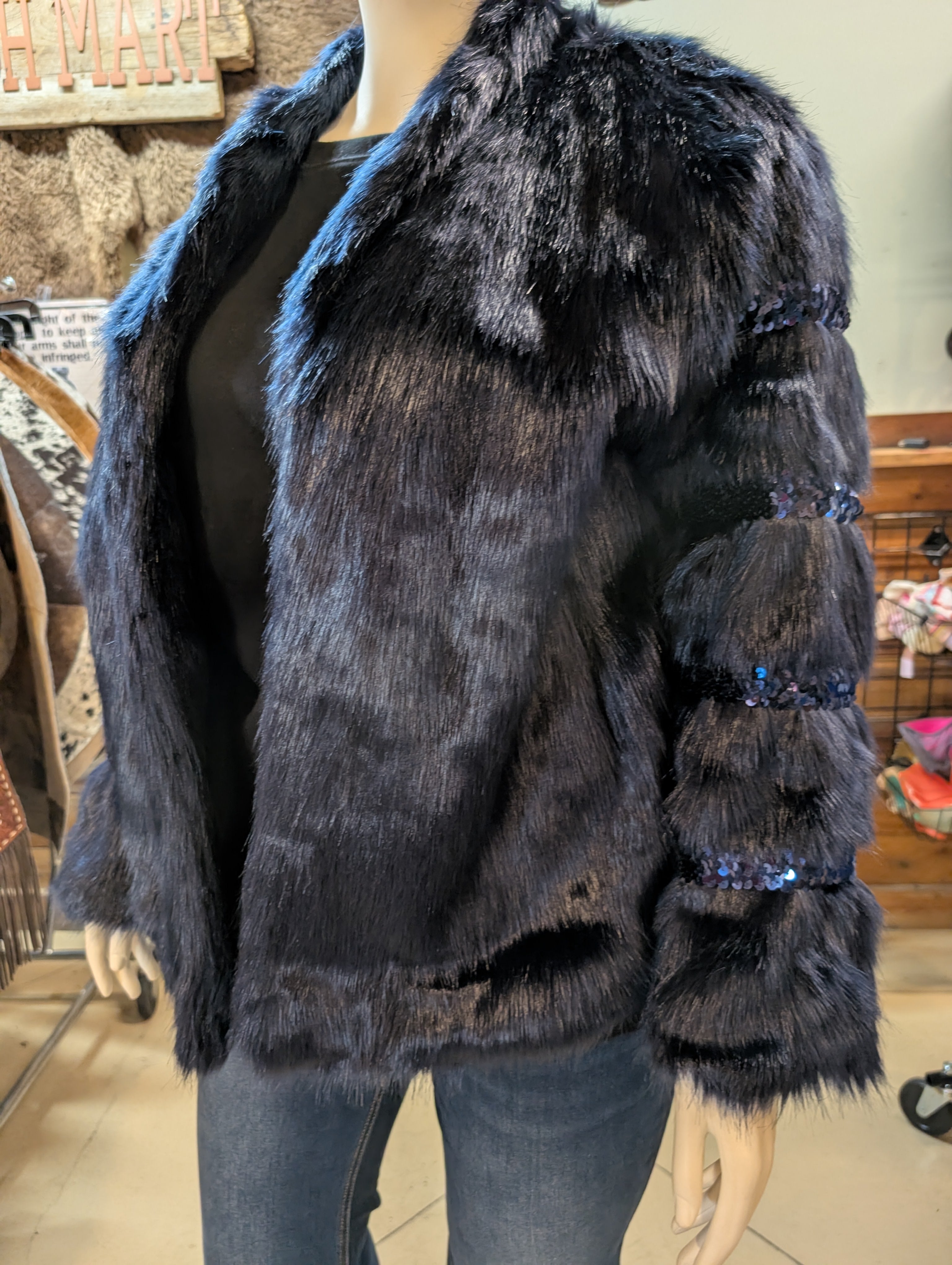 HSN Faux Fur Coat /Sequence  - 1XL ONLY