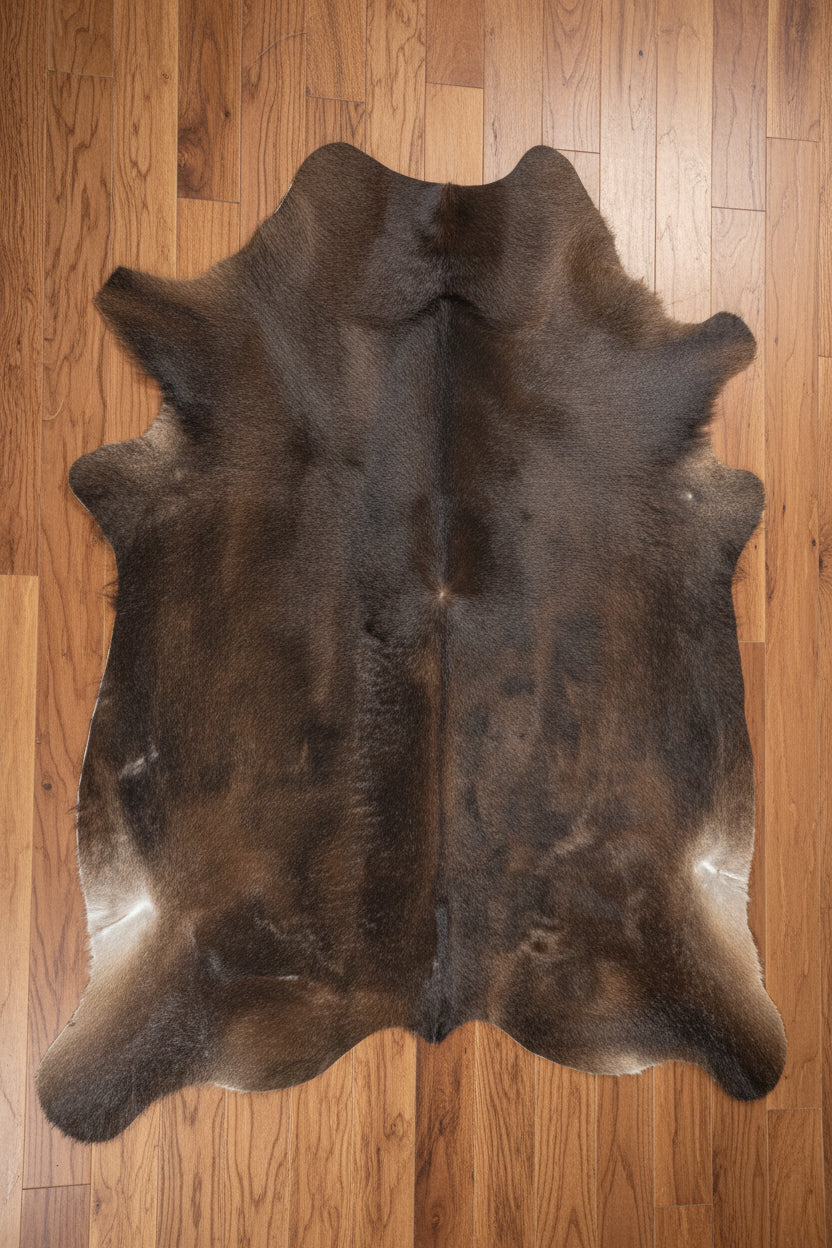Brown fur rug on a light-colored floor
