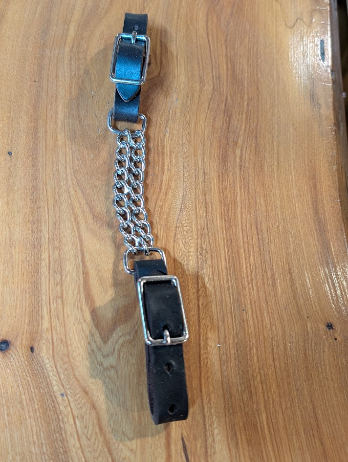 Leather Curb Strap with Double Chain & Buckle Ends