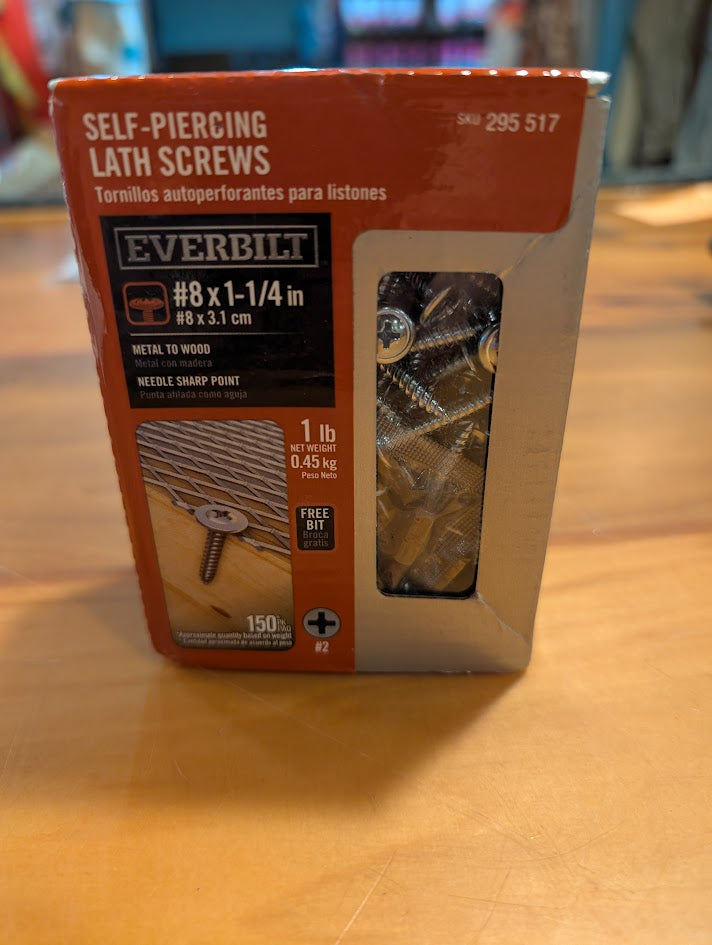 Everbilt Self-Piercing Lath Screws – Metal to Wood, #8 x 1-1/4" (Approx. 150 ct)