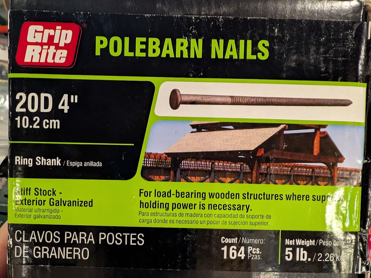 Grip-Rite 20D x 4" Hot-Dipped Galvanized Pole Barn Nails – 5 lb Box