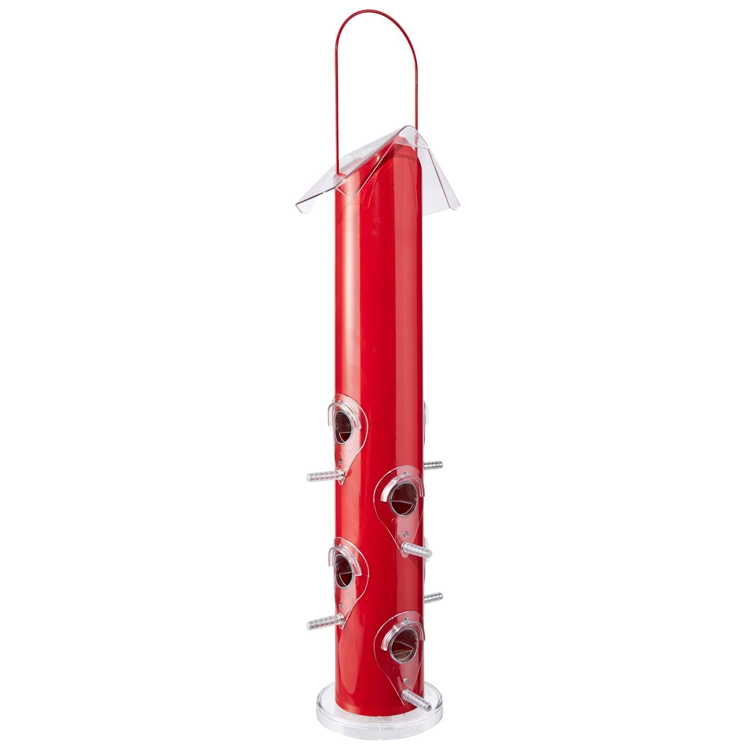 This sturdy metal feeder features vibrant red color that is sure to look at home in any backyard
