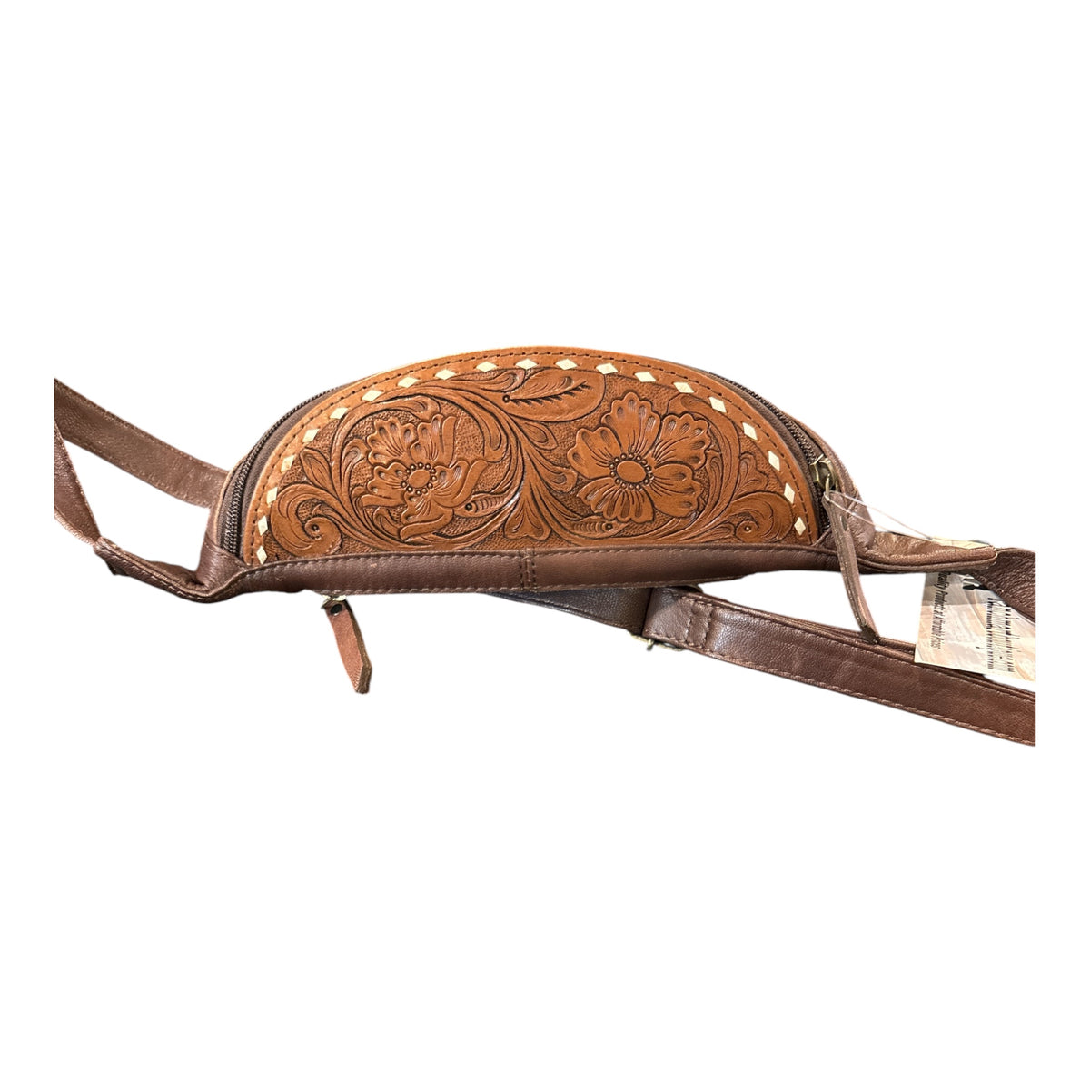 Top view showing leather floral pattern