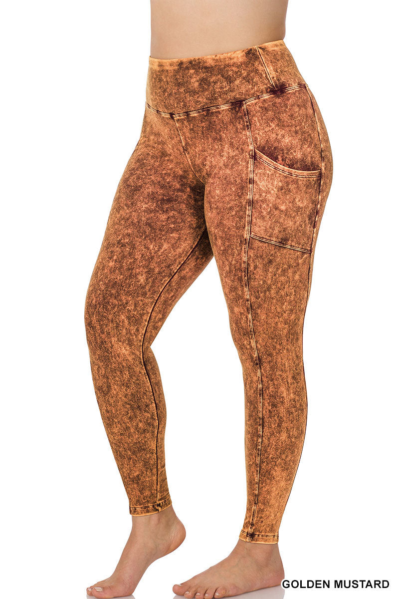 Lady wearing mustard colored leggings