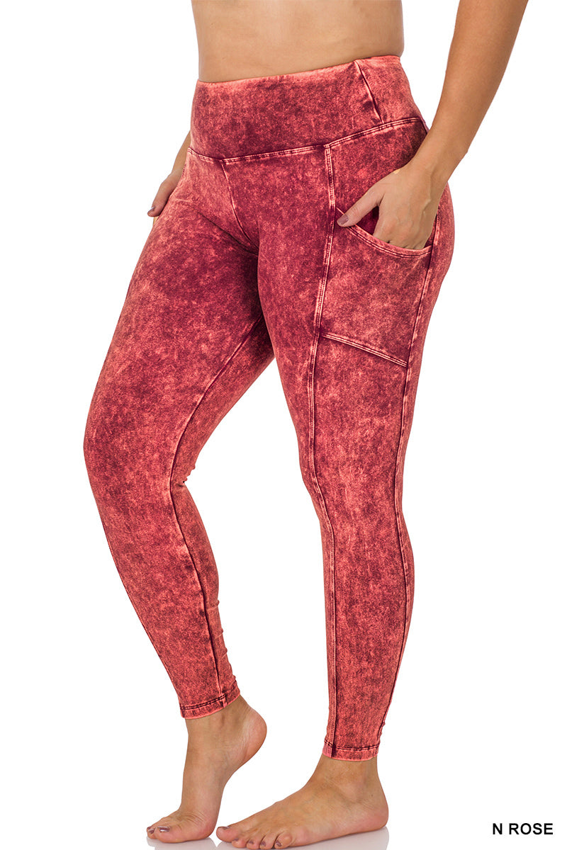 ZENANA Plus mineral wash wide waistband full leggings