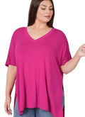 Woman Wearing a V neck Side slit top with a white background