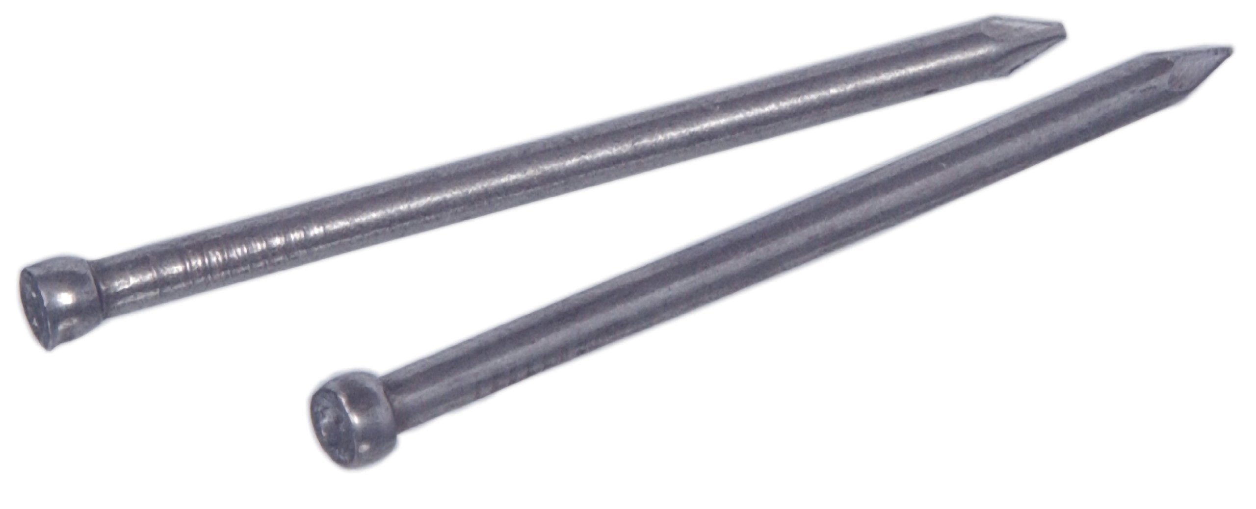 A pair of finish nails with polished finish, typically used in woodworking or carpentry.