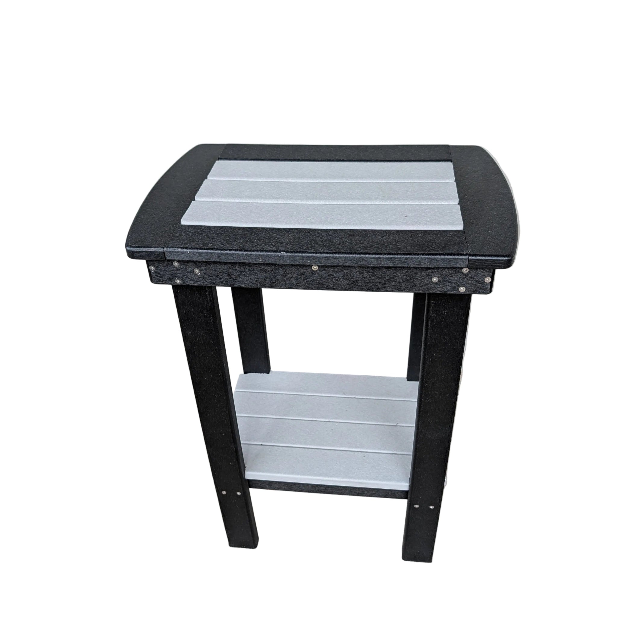 The Poly deluxe end table in the black and light gray color