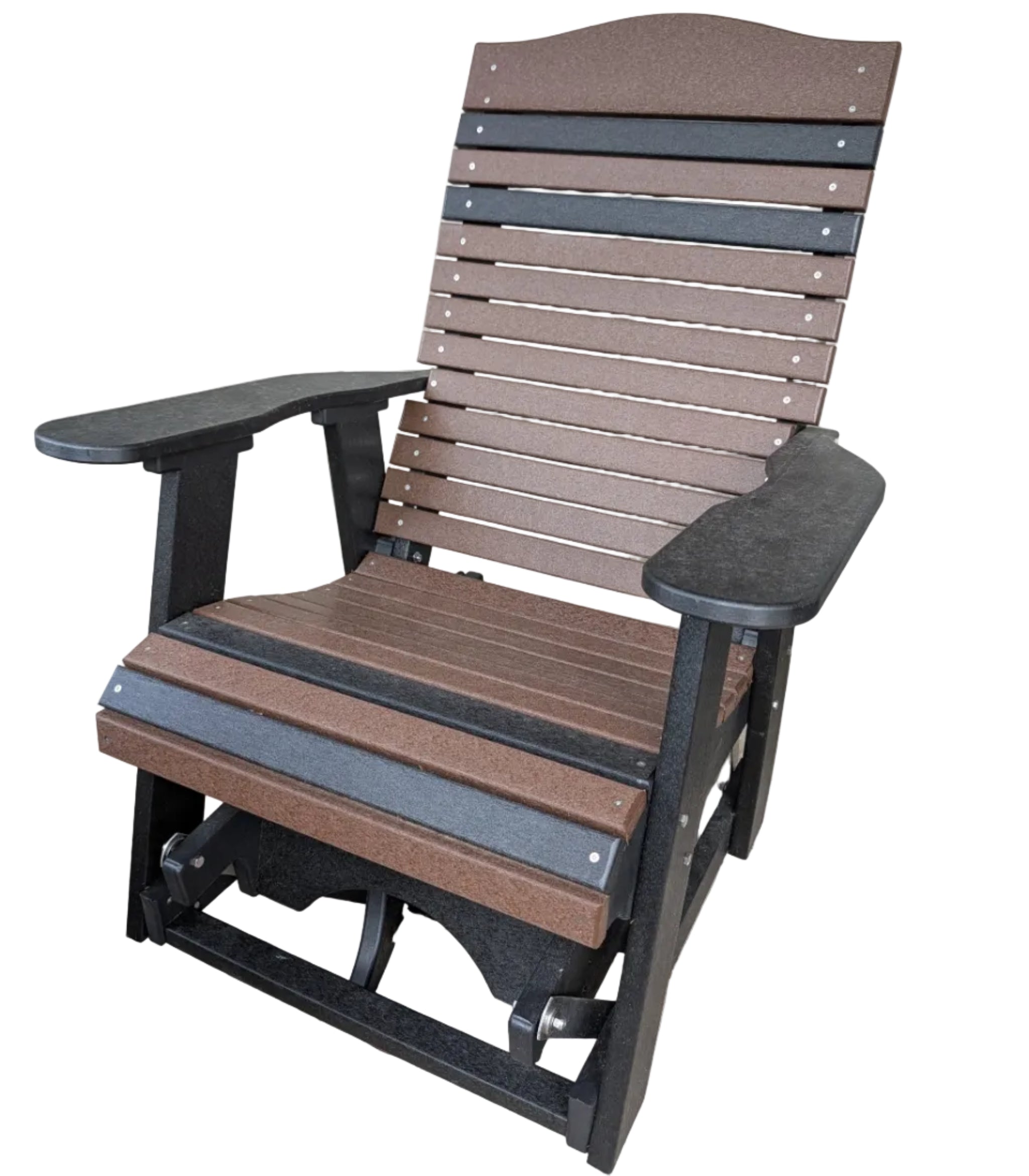 Comfy style swivel glider in brown and black.