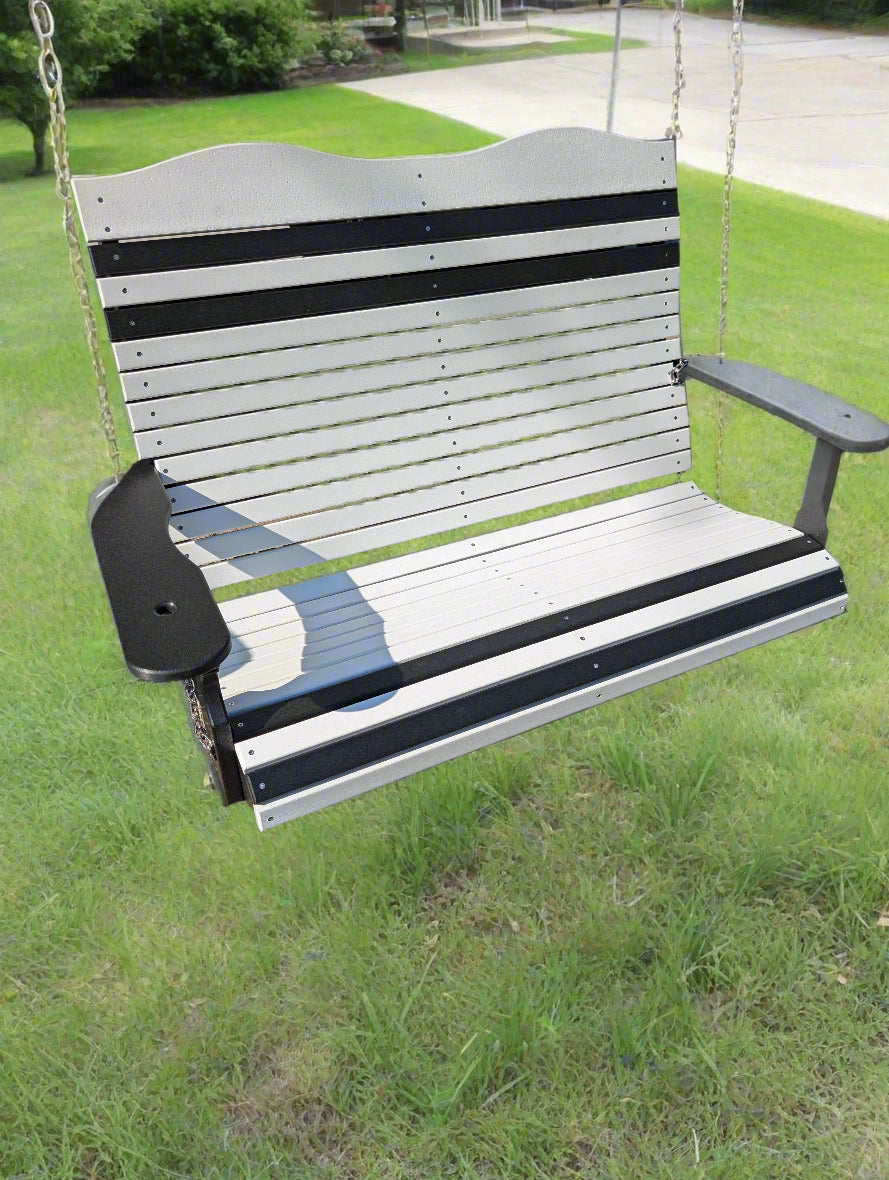 White and black striped Swing on concrete 