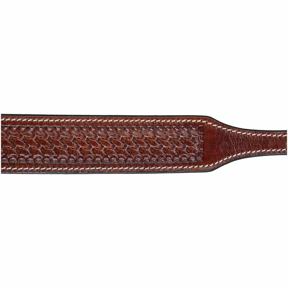 Premium leather wither strap in Western style with detailed basket tooling