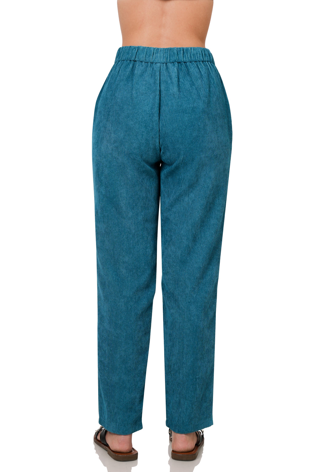 Women’s High Rise Corduroy Pants with Pockets – Elastic Waist, Soft Textured Trousers