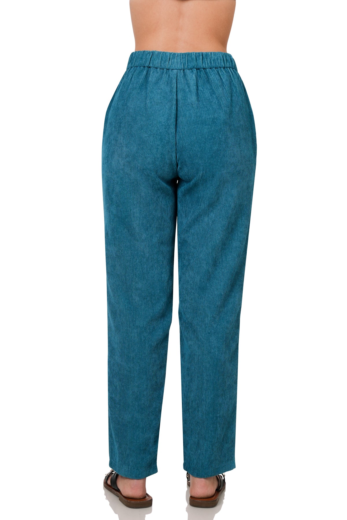 Women’s High Rise Corduroy Pants with Pockets – Elastic Waist, Soft Textured Trousers