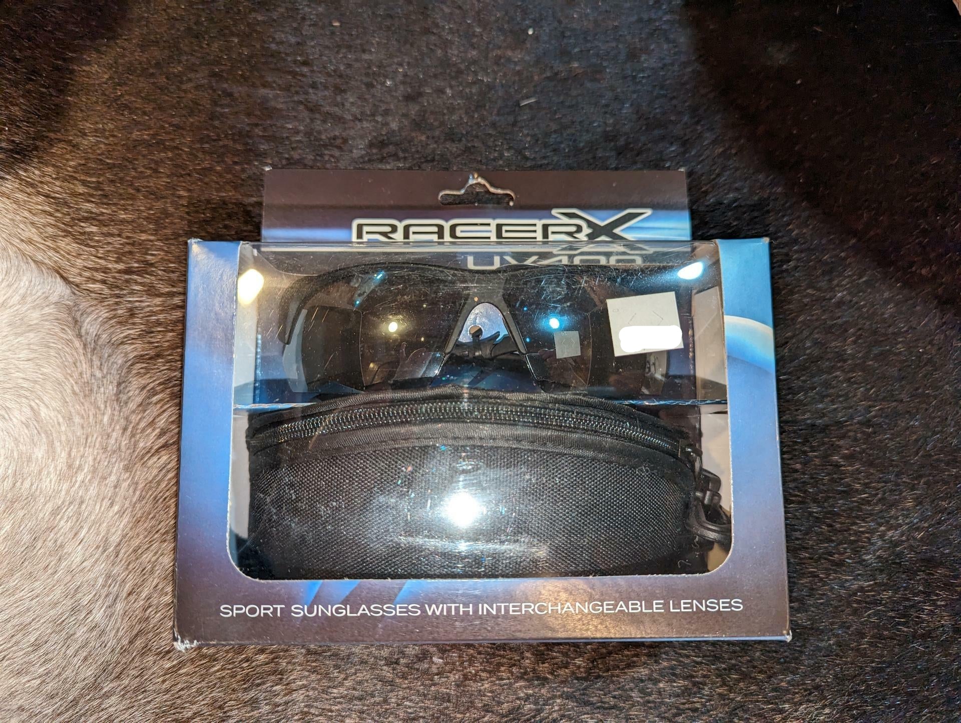 Race RX sport Black sunglasses with interchangeable lenses and black carrying case